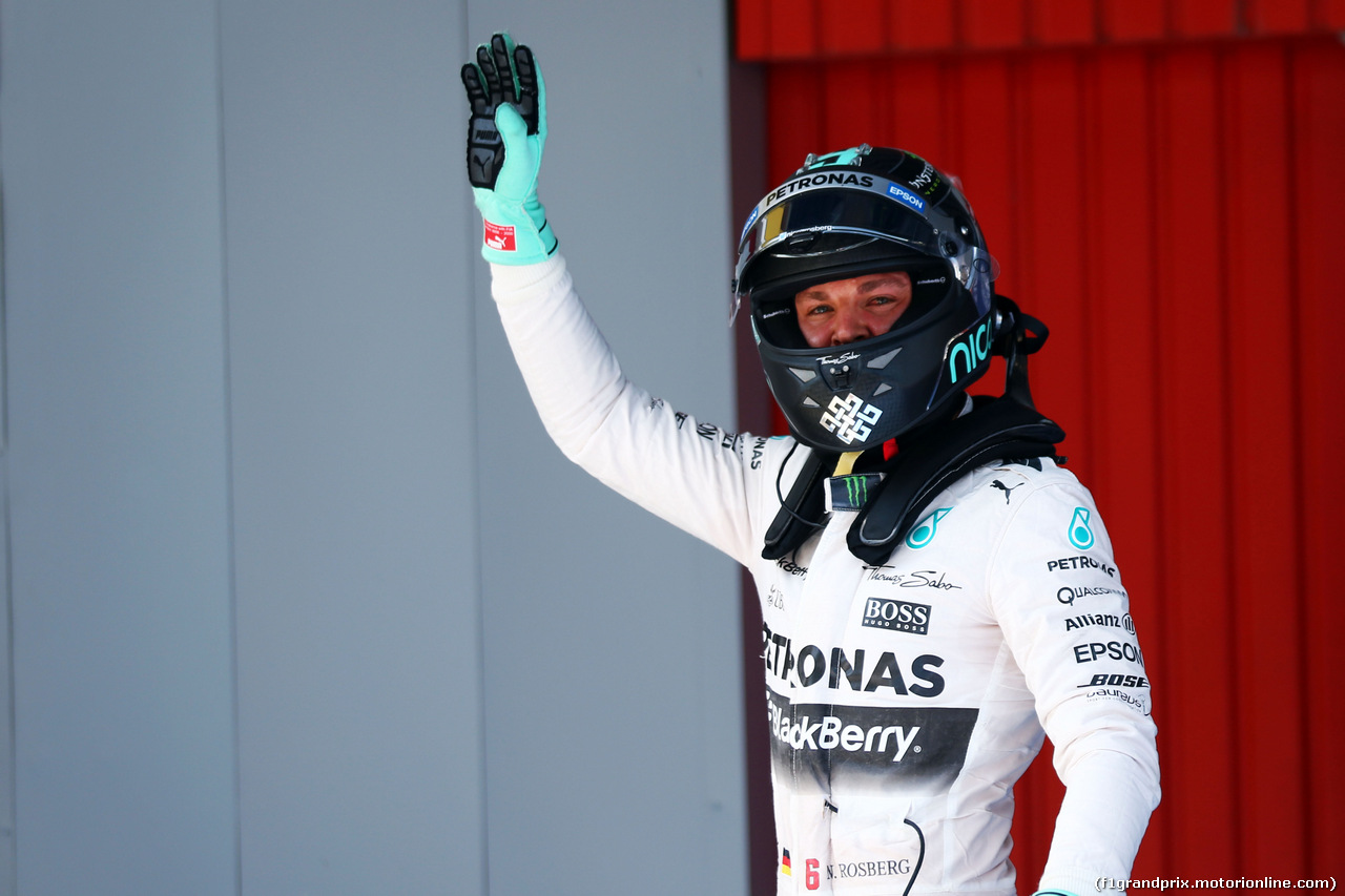 GP SPAGNA, 09.05.2015 - Qualifiche, Nico Rosberg (GER) Mercedes AMG F1 celebrates his pole position in parc ferme.
