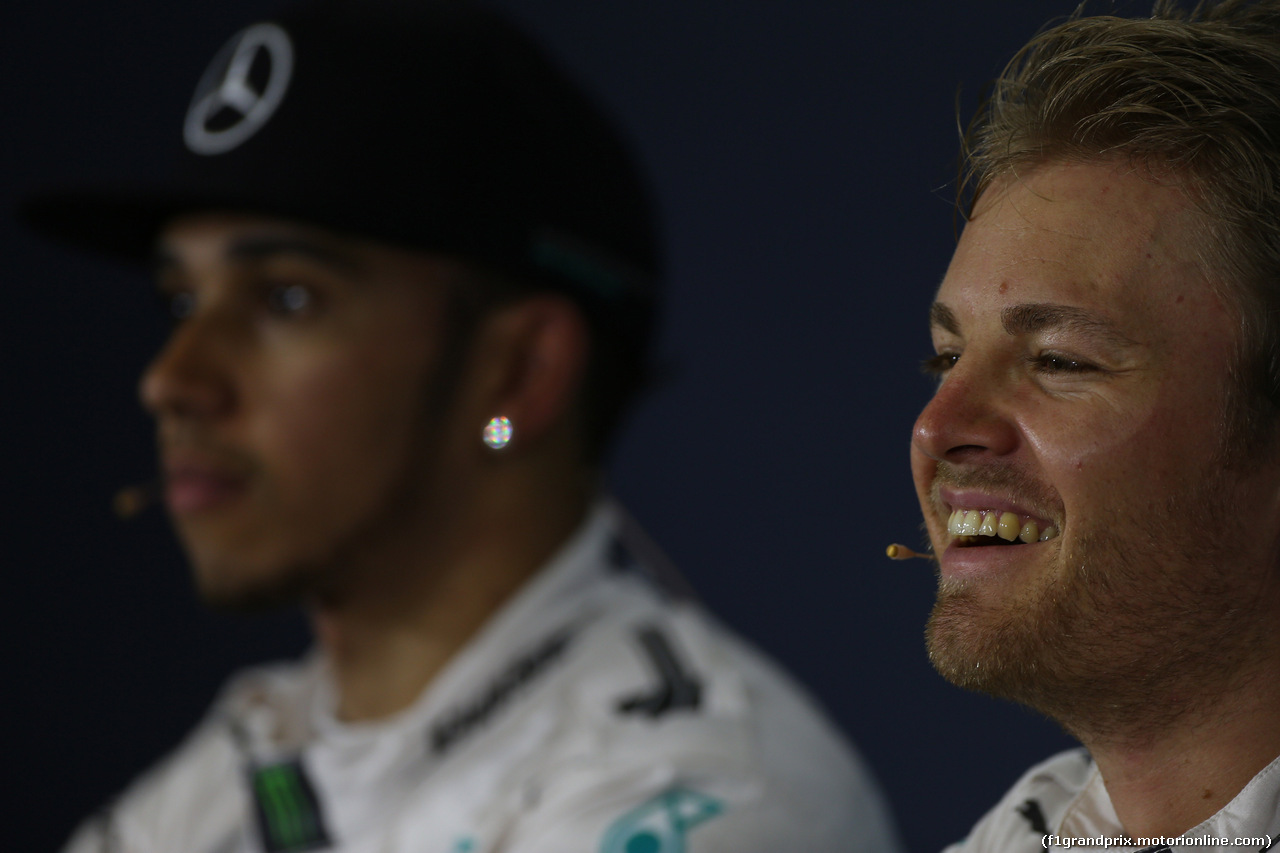 GP SPAGNA, 09.05.2015- After Qualifiche FIA official Press Conference, pole position Nico Rosberg (GER) Mercedes AMG F1 W06, 2nd Lewis Hamilton (GBR) Mercedes AMG F1 W06