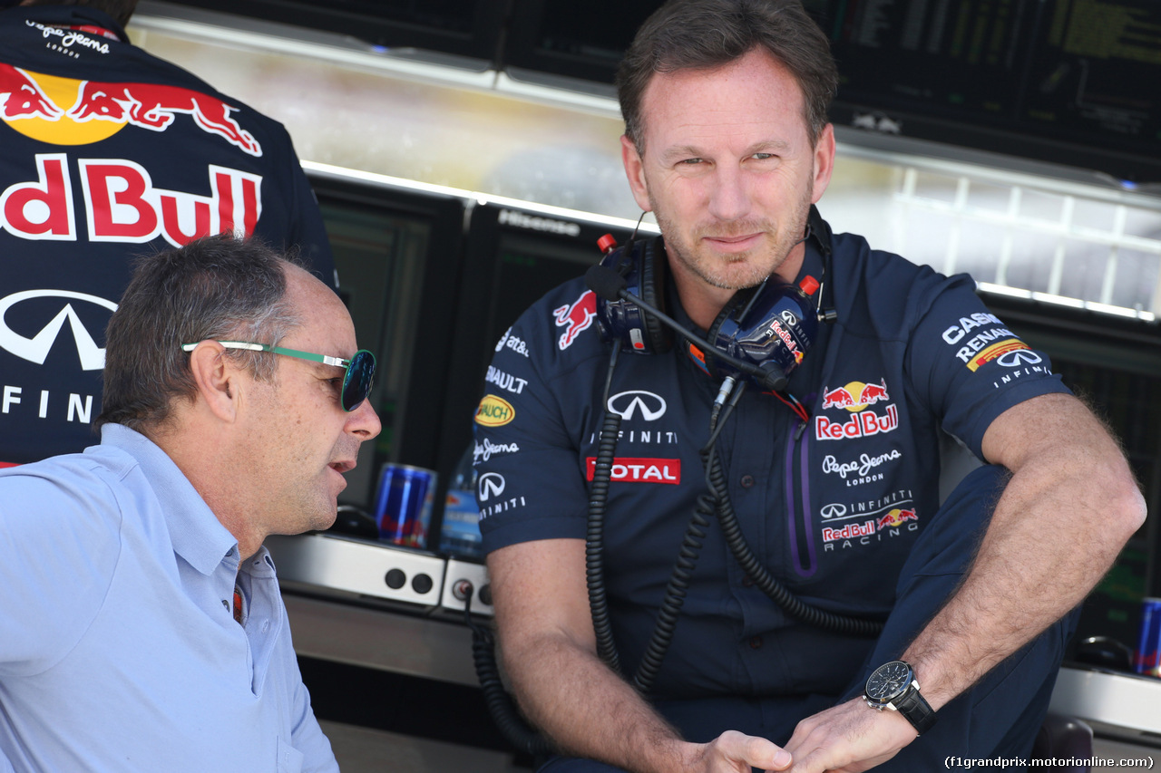 GP SPAGNA, 08.02.2015- Prove Libere 1, Gherard Berger (AUT) with Christian Horner (GBR), Red Bull Racing, Sporting Director