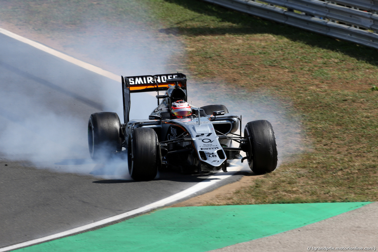 GP UNGHERIA, 26.07.2015 - Gara, Crash, Nico Hulkenberg (GER) Sahara Force India F1 VJM08