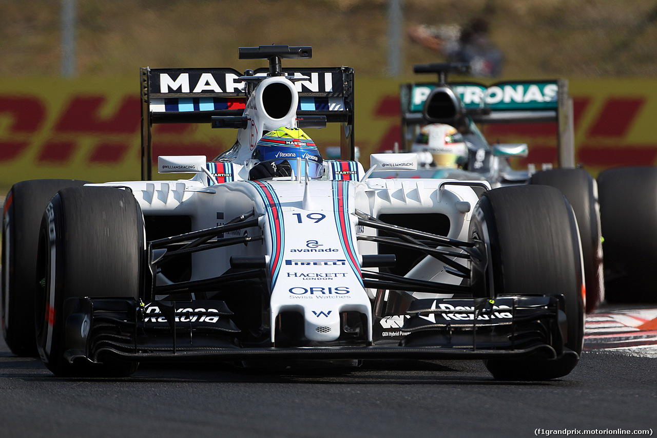 GP UNGHERIA, 24.07.2015 - Prove Libere 1, Felipe Massa (BRA) Williams F1 Team FW37 e Lewis Hamilton (GBR) Mercedes AMG F1 W06