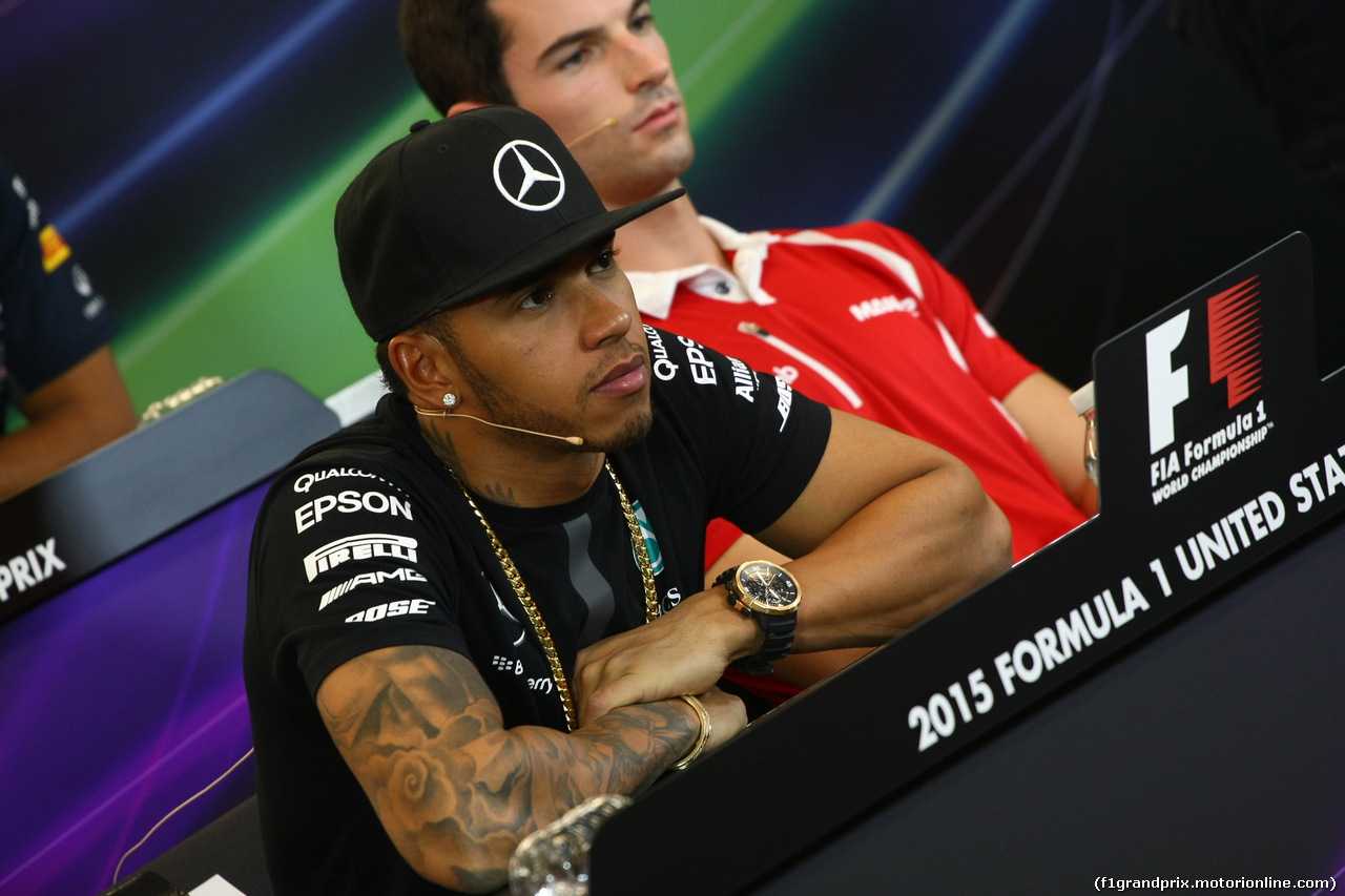 GP USA, 22.10.2015- Giovedi'  official Press Conference, Lewis Hamilton (GBR) Mercedes AMG F1 W06 e Alexander Rossi (USA) Manor Marussia F1 Team