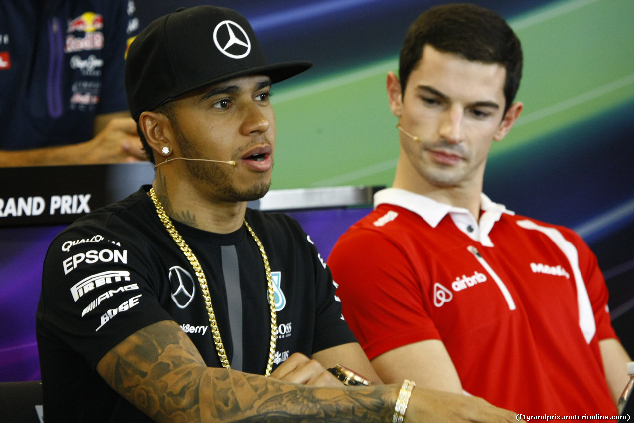 GP USA, 22.10.2015- Giovedi'  official Press Conference, Lewis Hamilton (GBR) Mercedes AMG F1 W06 e Alexander Rossi (USA) Manor Marussia F1 Team