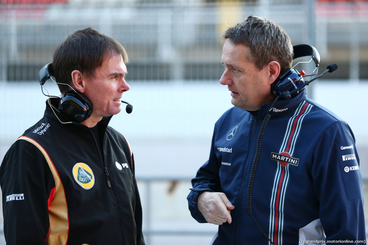 TEST F1 BARCELLONA 19 FEBBRAIO, (L to R): Alan Permane (GBR) Lotus F1 Team Trackside Operations Director with Steve Nielsen (GBR) Williams Sporting Manager.
19.02.2015.