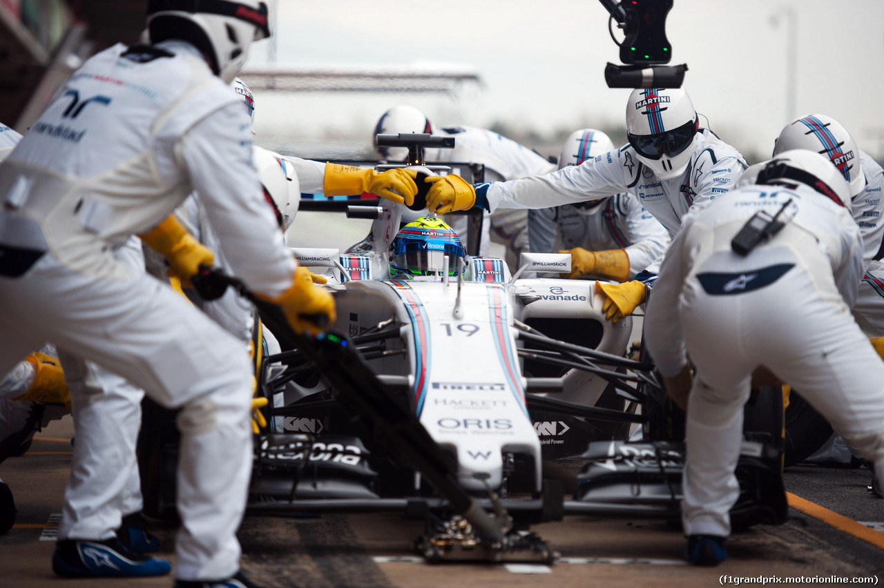 TEST F1 BARCELLONA 21 FEBBRAIO, Felipe Massa (BRA) Williams FW37 practices a pit stop.
21.02.2015.