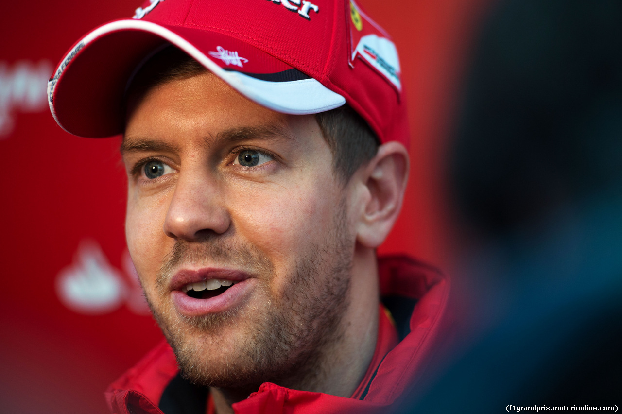 TEST F1 BARCELLONA 21 FEBBRAIO, Sebastian Vettel (GER) Ferrari with the media.
21.02.2015.