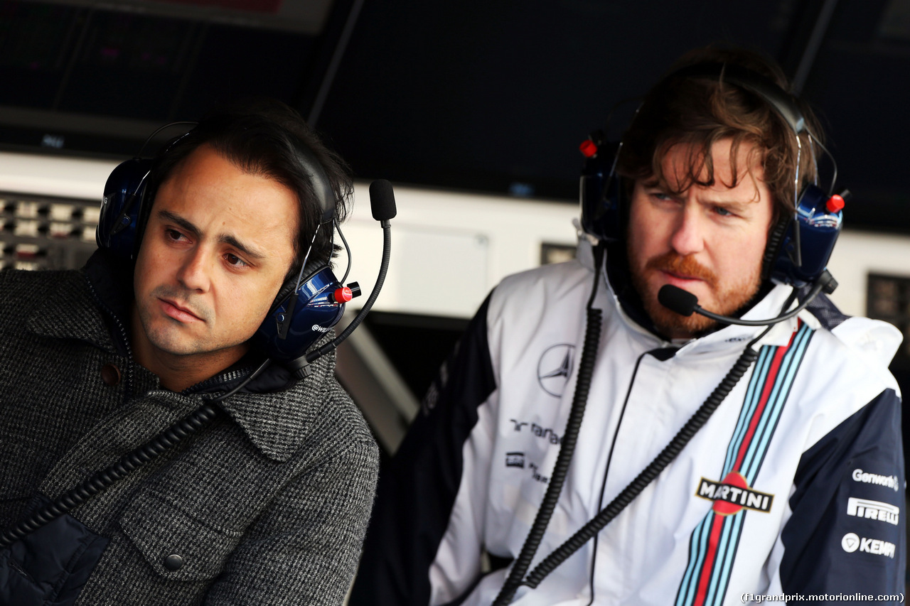TEST F1 BARCELLONA 22 FEBBRAIO, (L to R): Felipe Massa (BRA) Williams with Rob Smedley (GBR) Williams Head of Vehicle Performance.
22.02.2015.