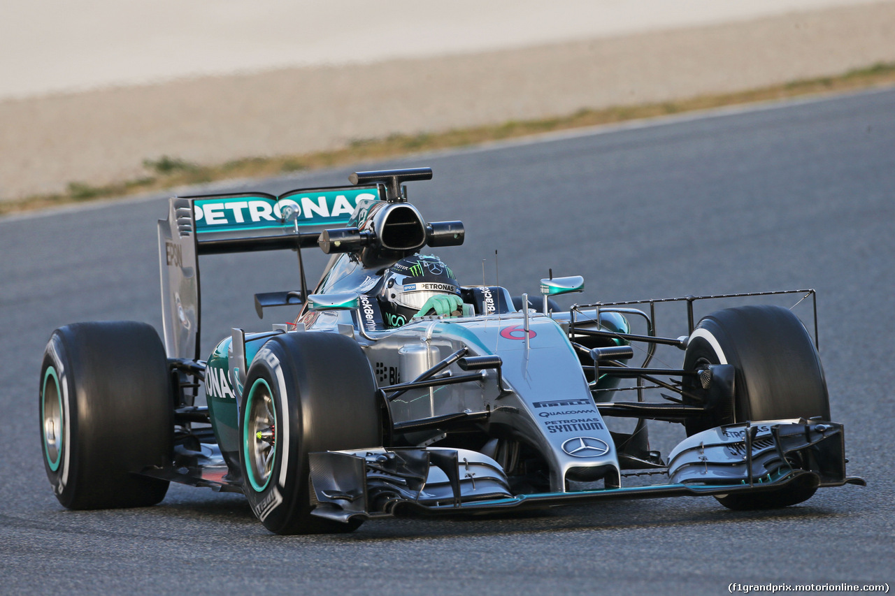 TEST F1 BARCELLONA 27 FEBBRAIO, Nico Rosberg (GER) Mercedes AMG F1 W06 running sensor equipment.
27.02.2015.