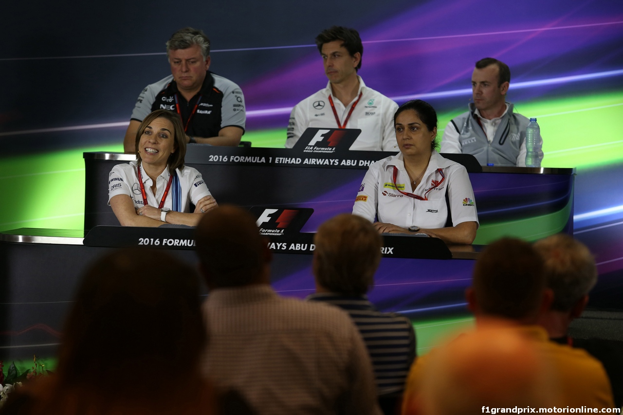 GP ABU DHABI, 25.11.2016 - Conferenza Stampa, Claire Williams (GBR) Williams Deputy Team Principal. e Monisha Kaltenborn (AUT), CEO e Team Principal, Sauber F1 Team