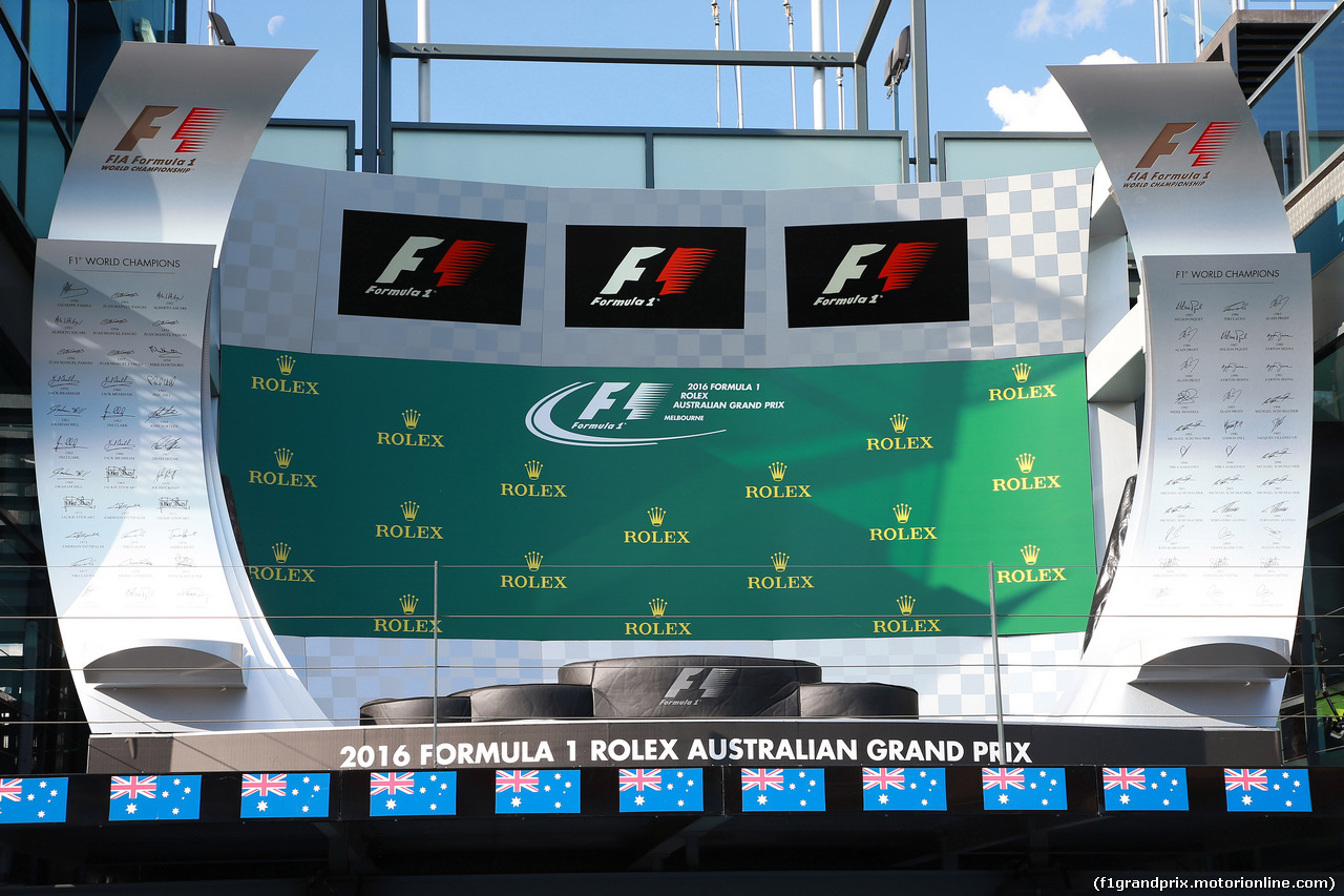 GP AUSTRALIA, 16.03.2016 - Preparation Day, The podium