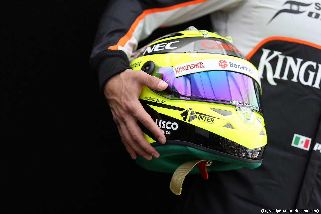 GP AUSTRALIA, 17.03.2016 - The helmet of Sergio Perez (MEX) Sahara Force India F1 VJM09