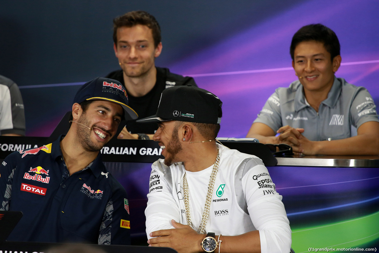 GP AUSTRALIA, 17.03.2016 - Conferenza Stampa, dDaniel Ricciardo (AUS) Red Bull Racing RB12and Lewis Hamilton (GBR) Mercedes AMG F1 W07 Hybrid