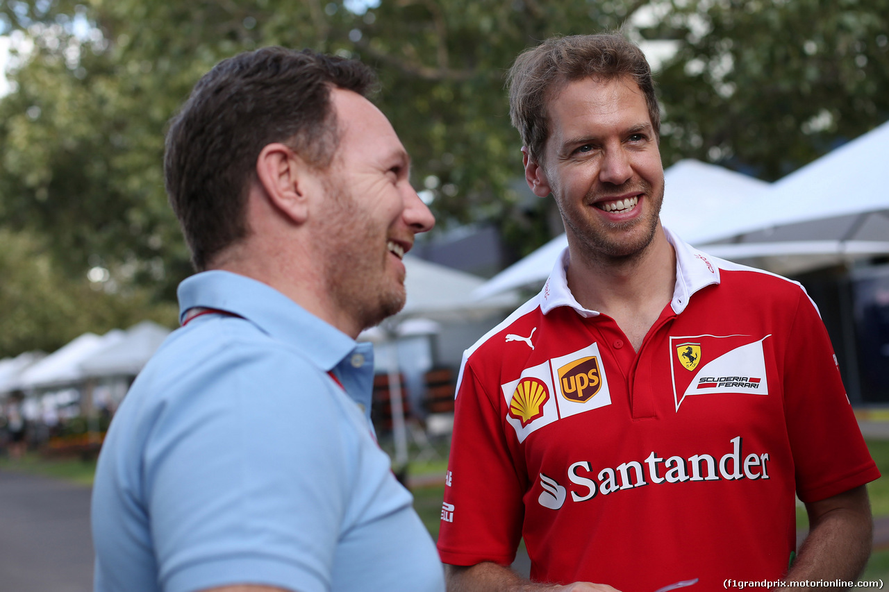 GP AUSTRALIA, 17.03.2016 - Christian Horner (GBR), Red Bull Racing, Sporting Director e Sebastian Vettel (GER) Ferrari SF16-H