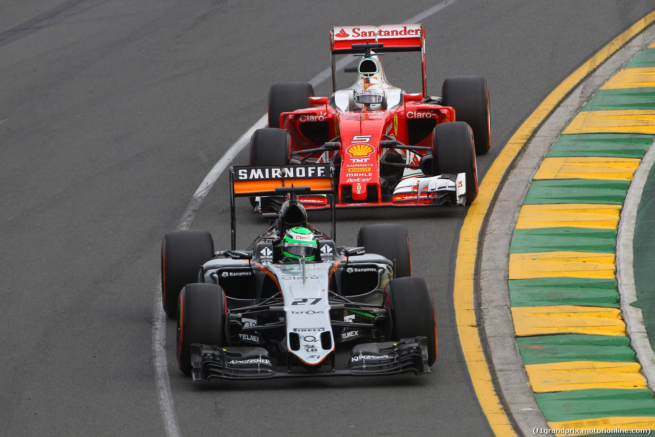 GP AUSTRALIA, 19.03.2016 - Qualifiche, Nico Hulkenberg (GER) Sahara Force India F1 VJM09 e Sebastian Vettel (GER) Ferrari SF16-H