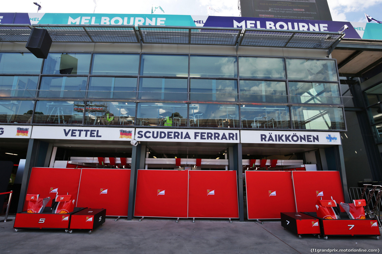 GP AUSTRALIA, Ferrari pit garages.
16.03.2016.