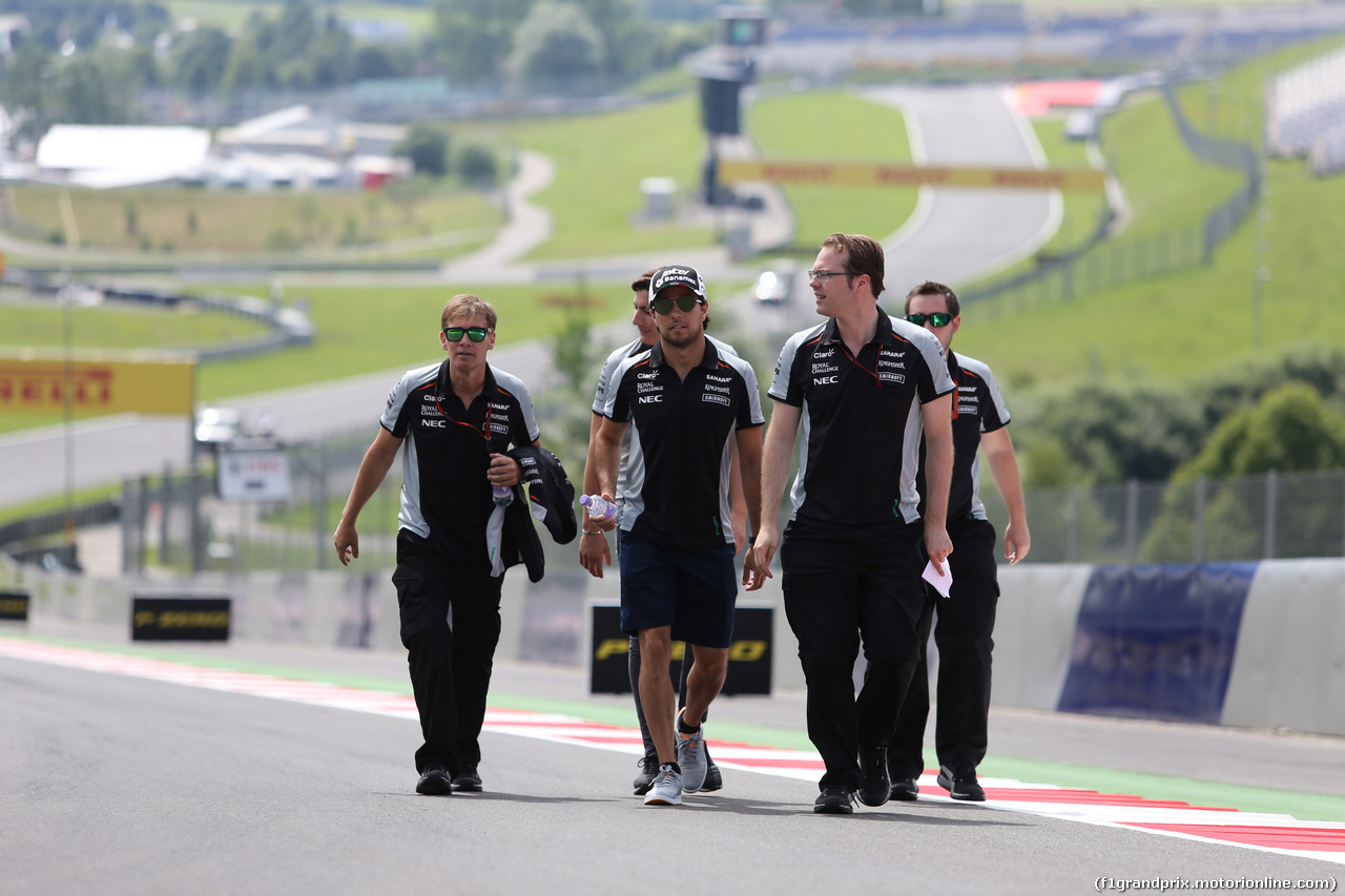 GP AUSTRIA, 30.06.2016- Sergio Perez (MEX) Sahara Force India F1 VJM09 walking on the track