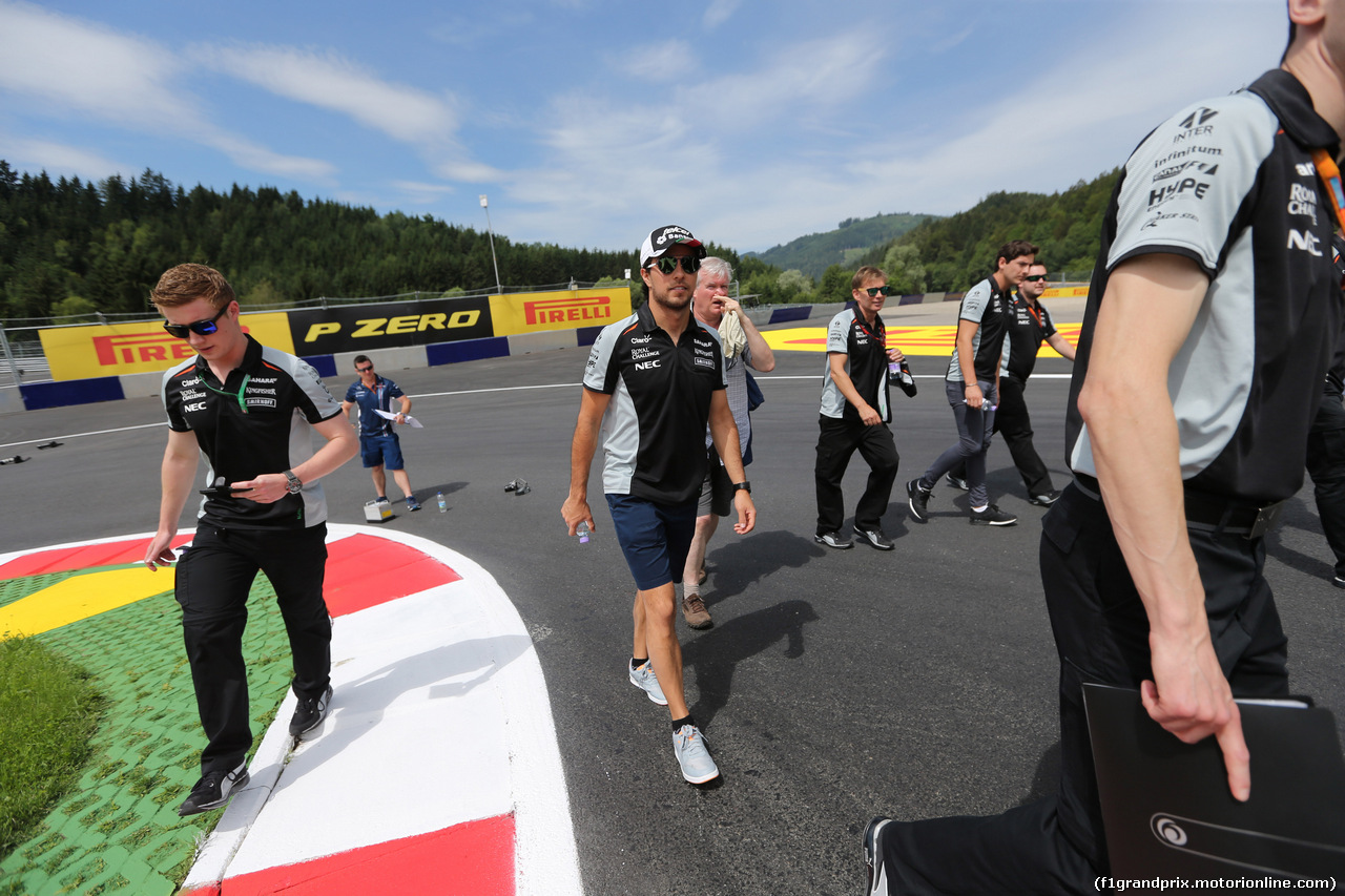 GP AUSTRIA, 30.06.2016- Sergio Perez (MEX) Sahara Force India F1 VJM09 walking on the track