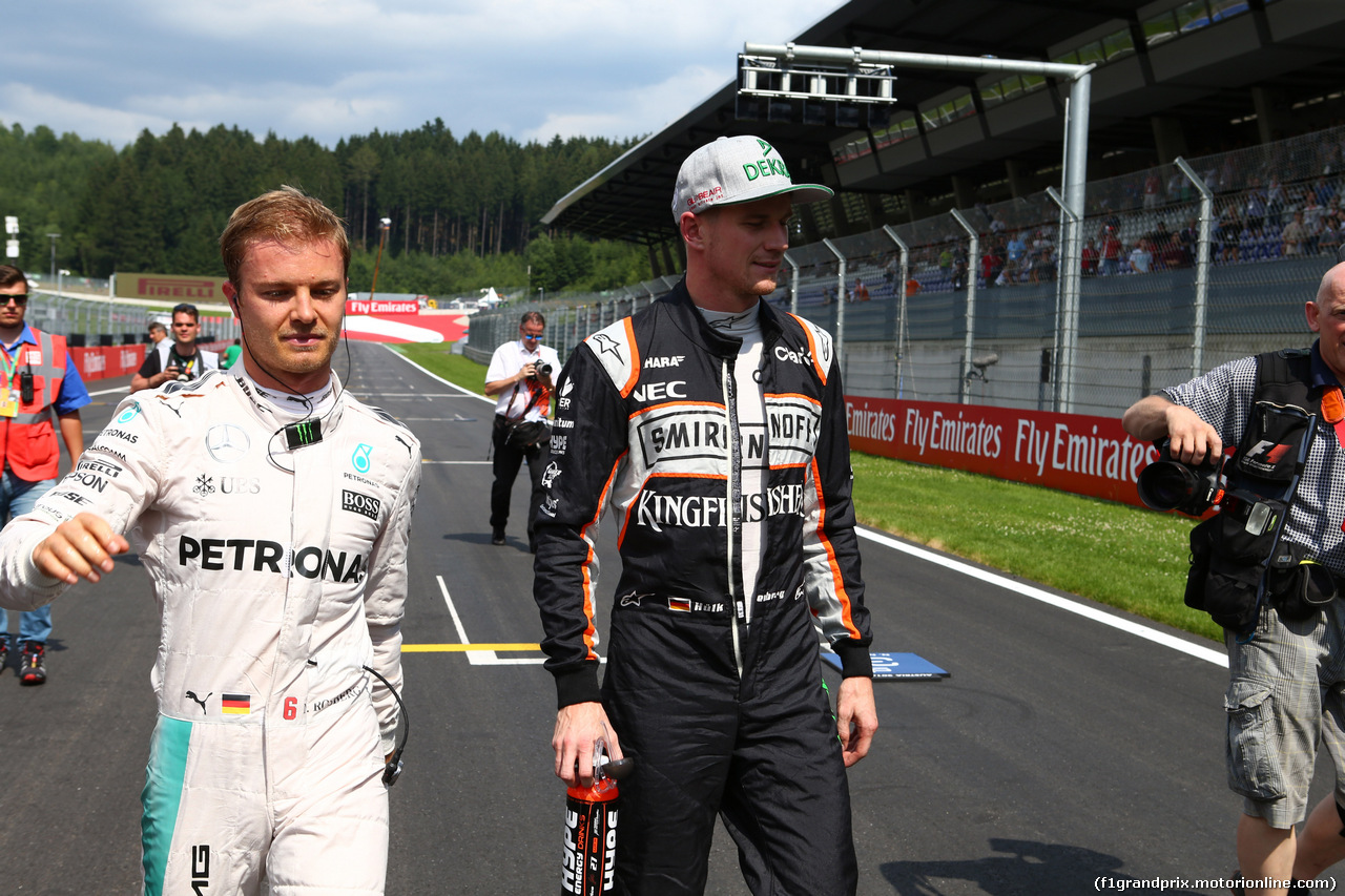 GP AUSTRIA, 02.07.2016 - Qualifiche Session, L to R: Nico Rosberg (GER) Mercedes AMG F1 W07, Nico Hulkenberg (GER) Sahara Force India F1 VJM09