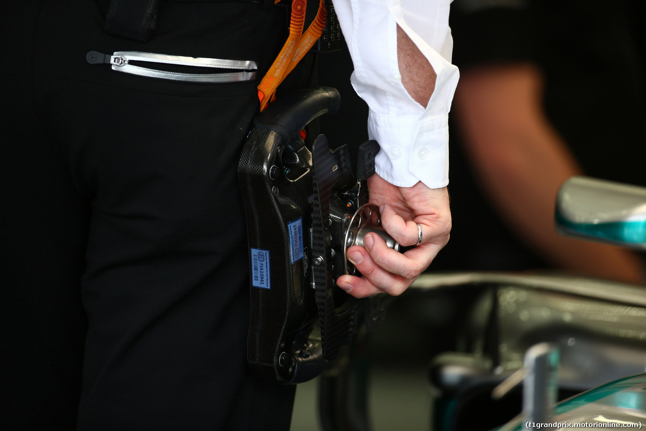 GP BAHRAIN, 01.04.2016 - Prove Libere 1, The Steering wheel of Mercedes AMG F1 W07 Hybrid