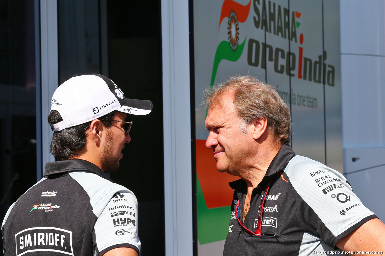 GP BELGIO, (L to R): Sergio Perez (MEX) Sahara Force India F1 with Robert Fernley (GBR) Sahara Force India F1 Team Deputy Team Principal.
28.08.2016.