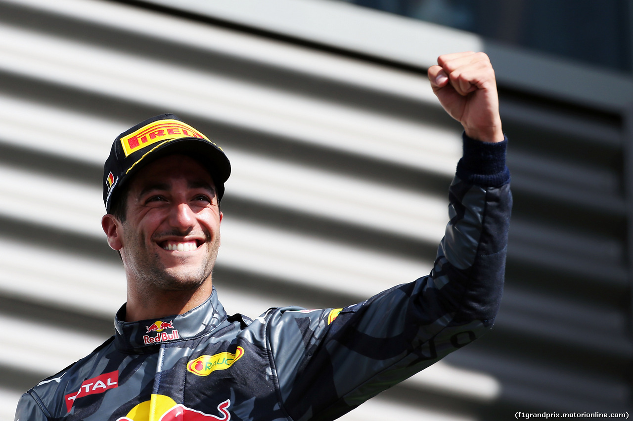 GP BELGIO, Daniel Ricciardo (AUS) Red Bull Racing celebrates his second position on the podium.
28.08.2016. Gara