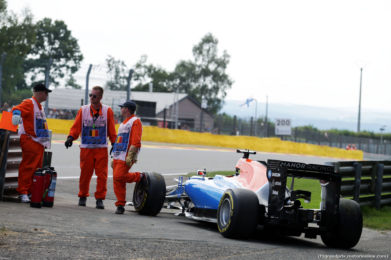 GP BELGIO, The Manor Racing MRT05 of race retiree Pascal Wehrlein (GER) Manor Racing by the side of the circuit.
28.08.2016. Gara