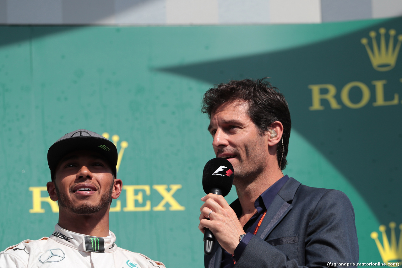 GP BELGIO, 28.08.2016 - Gara, terzo Lewis Hamilton (GBR) Mercedes AMG F1 W07 Hybrid e Mark Webber (AUS)