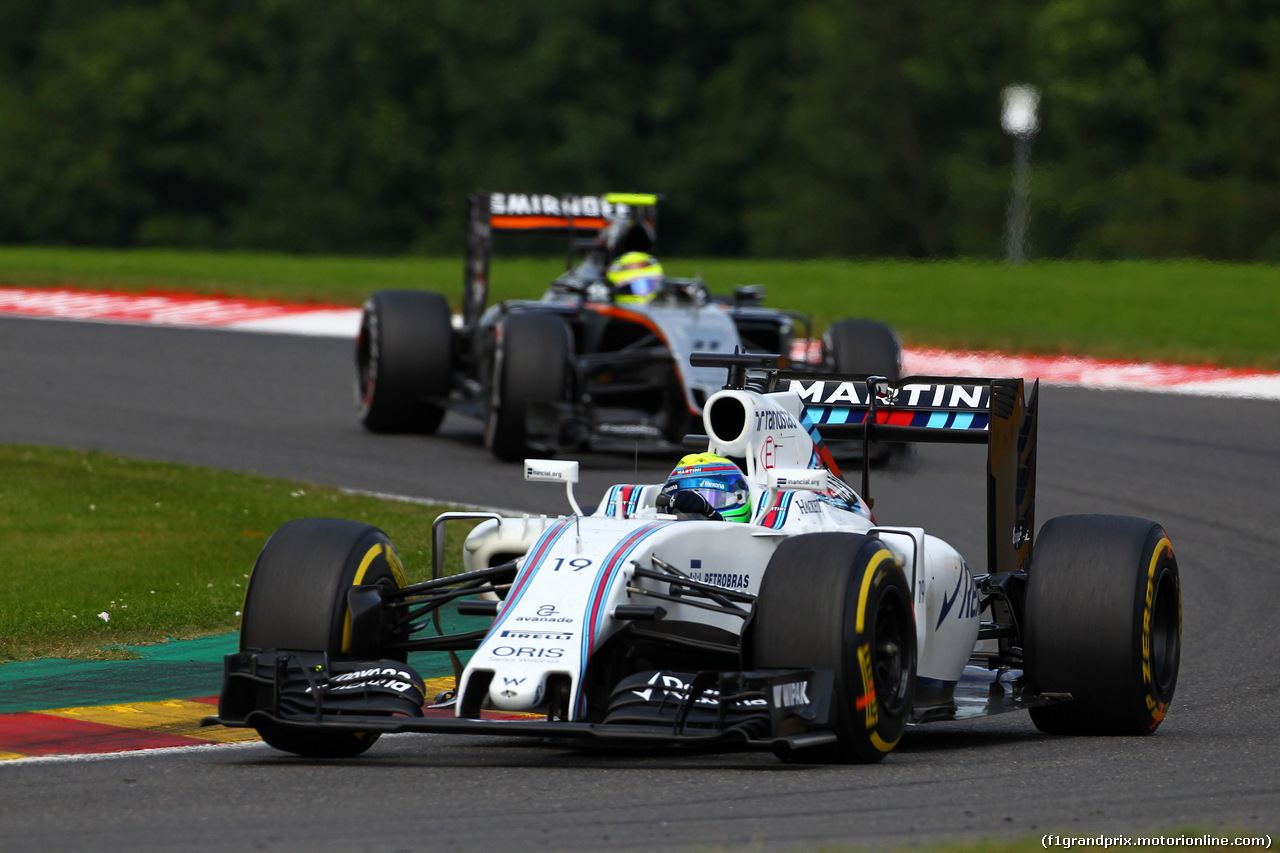 GP BELGIO, 28.08.2016 - Gara, Felipe Massa (BRA) Williams FW38 davanti a Sergio Perez (MEX) Sahara Force India F1 VJM09