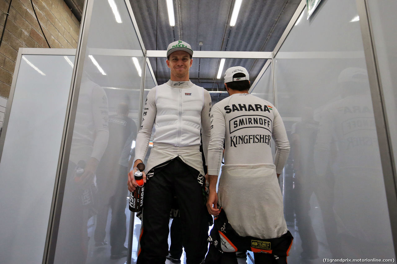 GP BELGIO, Nico Hulkenberg (GER) Sahara Force India F1 e team mate Sergio Perez (MEX) Sahara Force India F1.
27.08.2016. Prove Libere 3