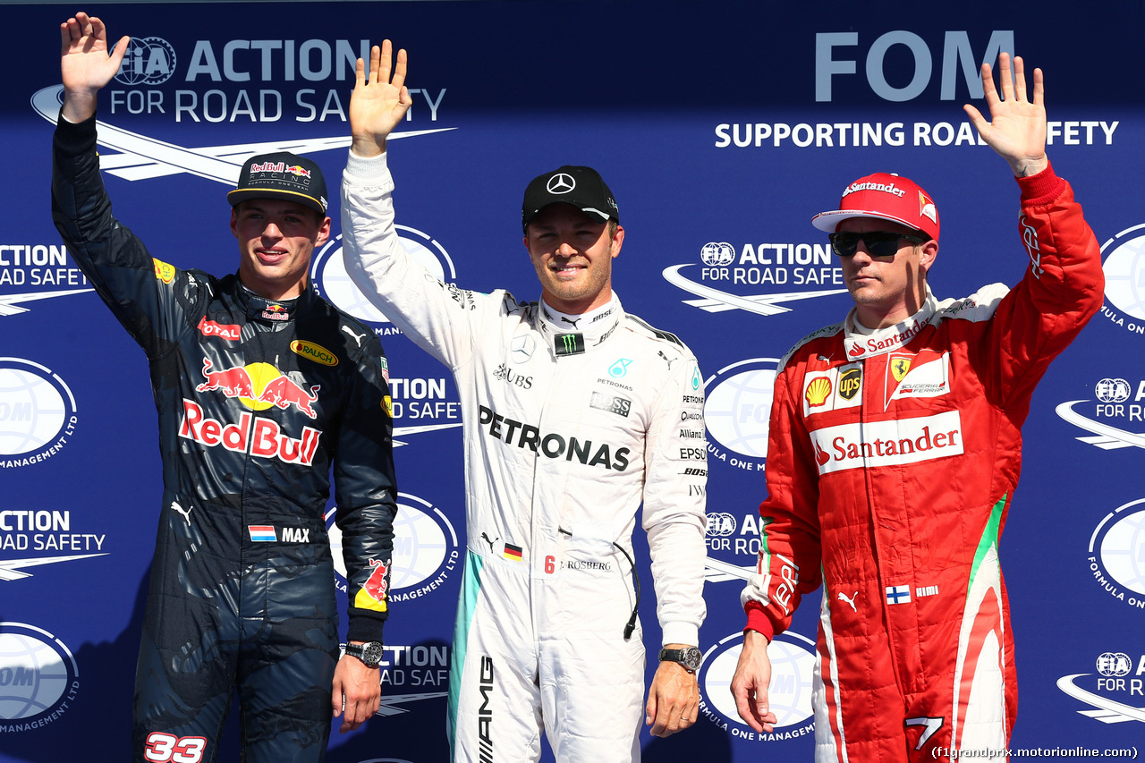 GP BELGIO, Pole for Nico Rosberg (GER) Mercedes AMG Petronas F1 W07, 2nd for Max Verstappen (NLD) Red Bull Racing RB12 e 3rd for Kimi Raikkonen (FIN) Ferrari SF16-H.
27.08.2016. Qualifiche