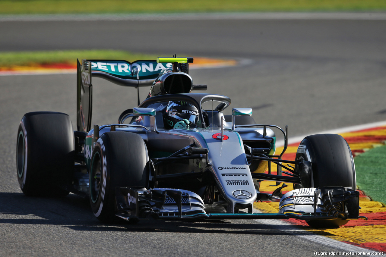 GP BELGIO, Nico Rosberg (GER) Mercedes AMG F1 W07 Hybrid with the Halo cockpit cover.
26.08.2016. Prove Libere 1