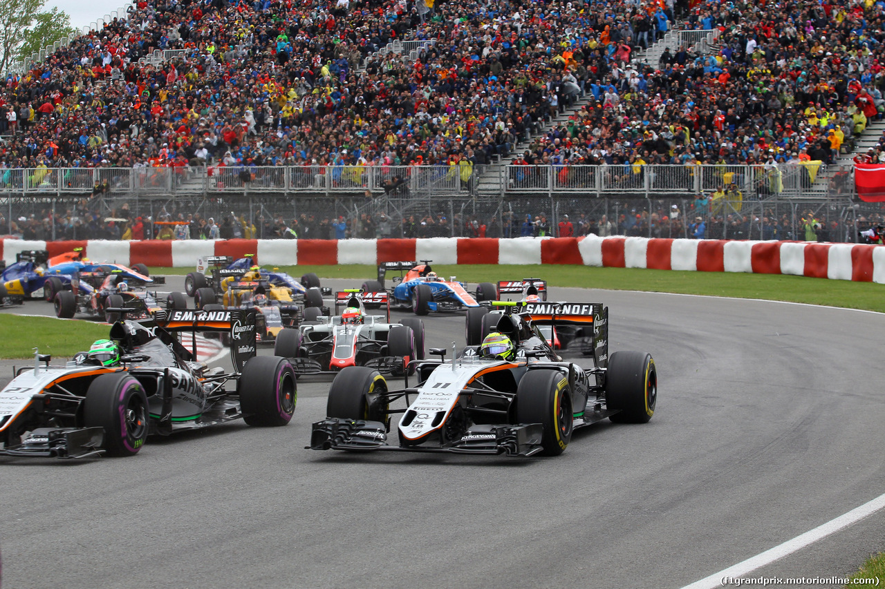 GP CANADA, 12.06.2016 - Gara, Nico Hulkenberg (GER) Sahara Force India F1 VJM09 e Sergio Perez (MEX) Sahara Force India F1 VJM09