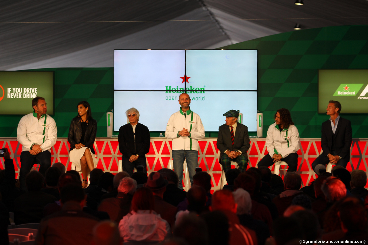 GP CANADA, 09.06.2016 - Heineken announces global partnership with FOM, Stephanie Sigman, Actress, e Bernie Ecclestone (GBR), President e CEO of FOM with Gianluca Di Tondo, Senior Director Global Heineken® Brand at Heineken e Sir Jackie Stewart (GBR)
