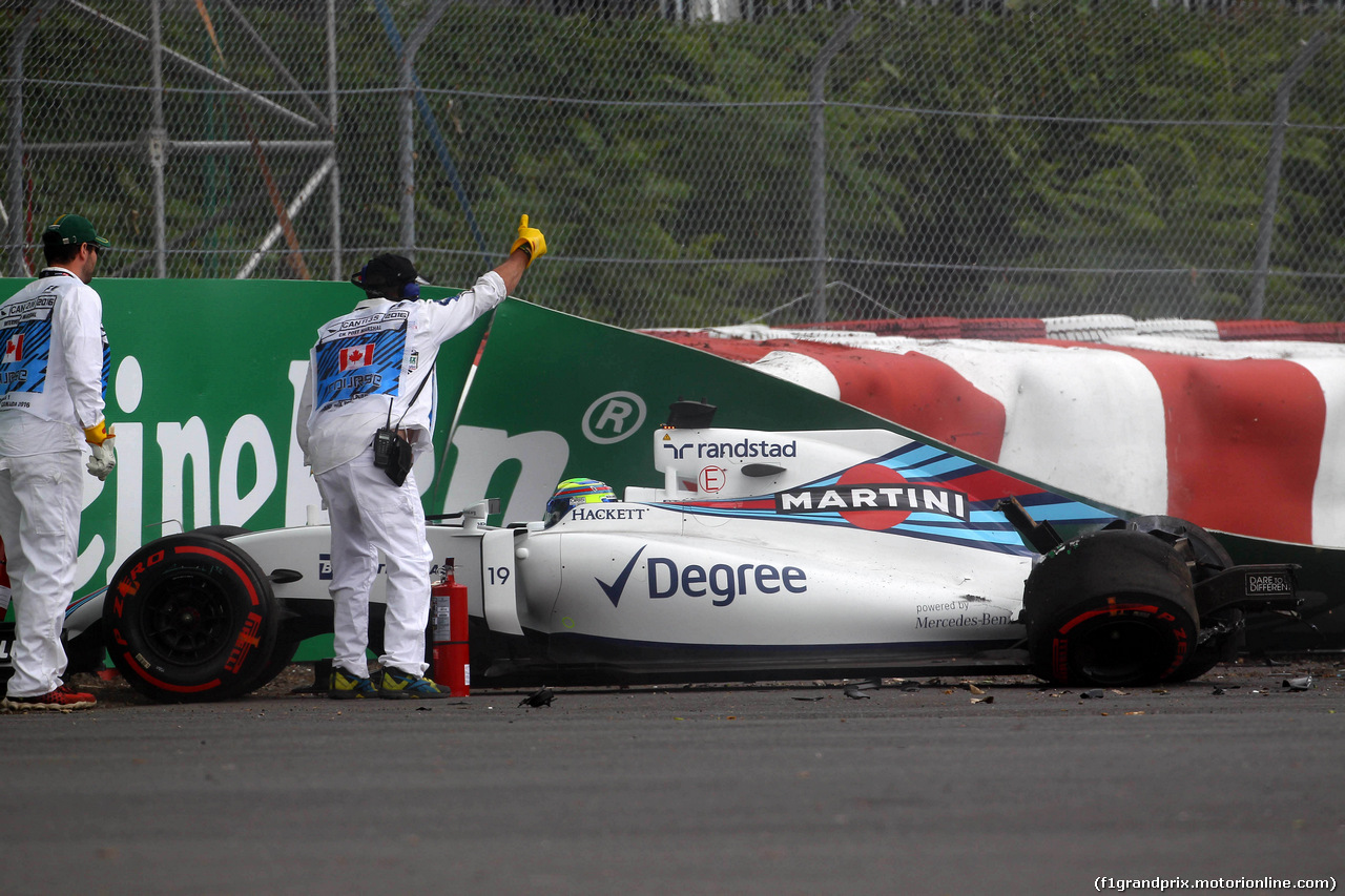 GP CANADA, 10.06.2016 - Prove Libere 1, Crash, Felipe Massa (BRA) Williams FW38