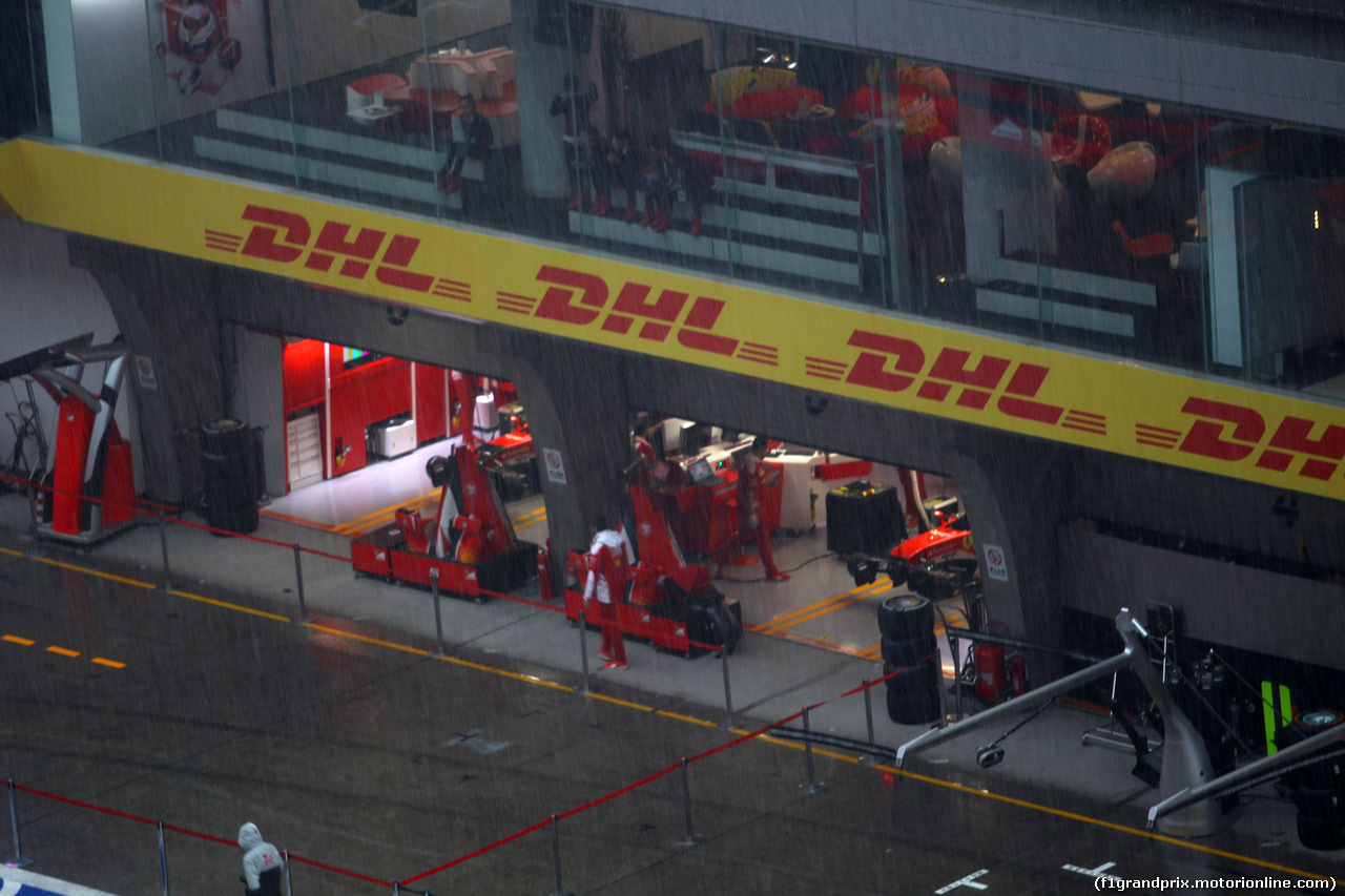 GP CINA, 16.04.2016 - Torrential rain storm in the circuit.