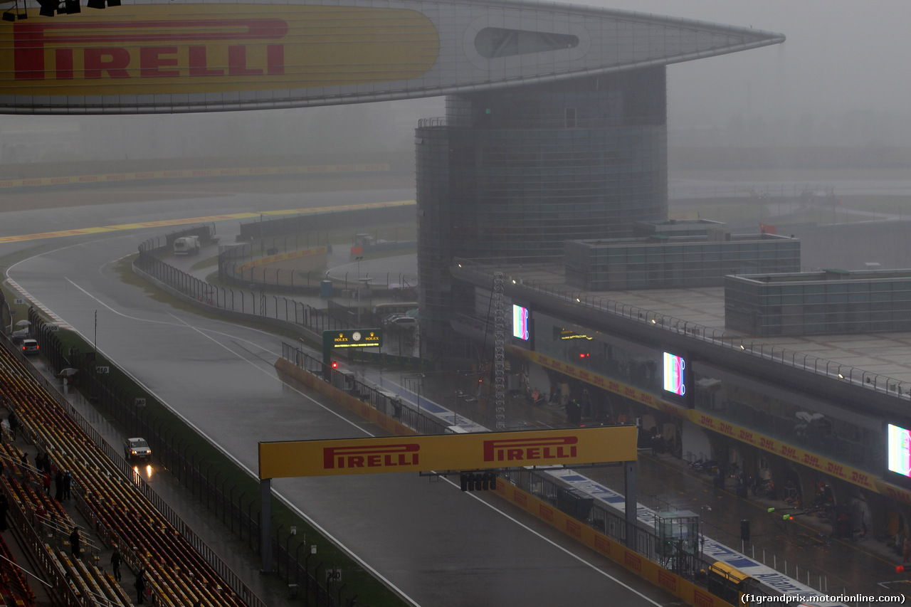 GP CINA, 16.04.2016 - Torrential rain storm in the circuit.