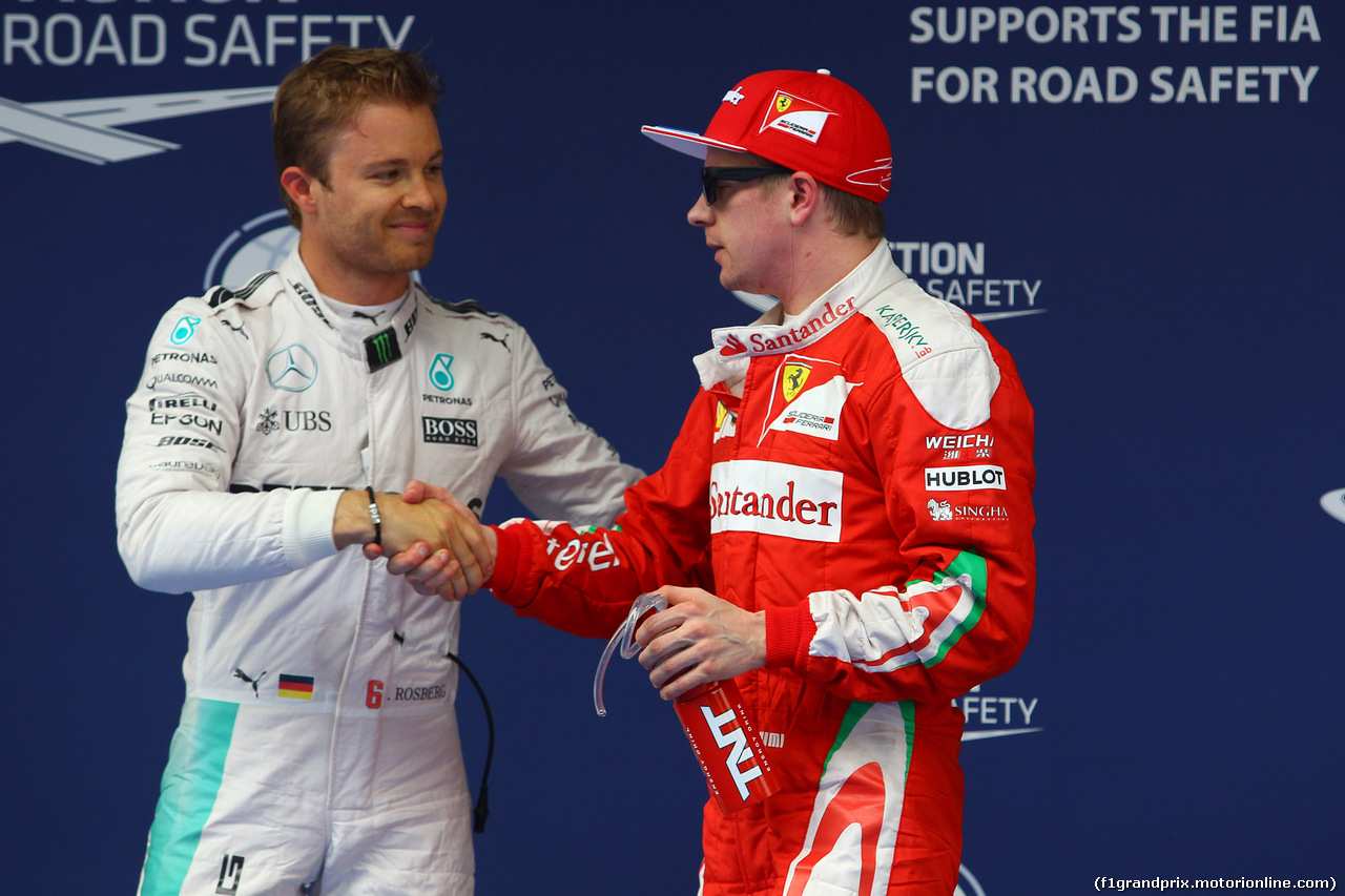 GP CINA, 16.04.2016 - Qualifiche, Nico Rosberg (GER) Mercedes AMG F1 W07 Hybrid pole position e terzo Kimi Raikkonen (FIN) Ferrari SF16-H