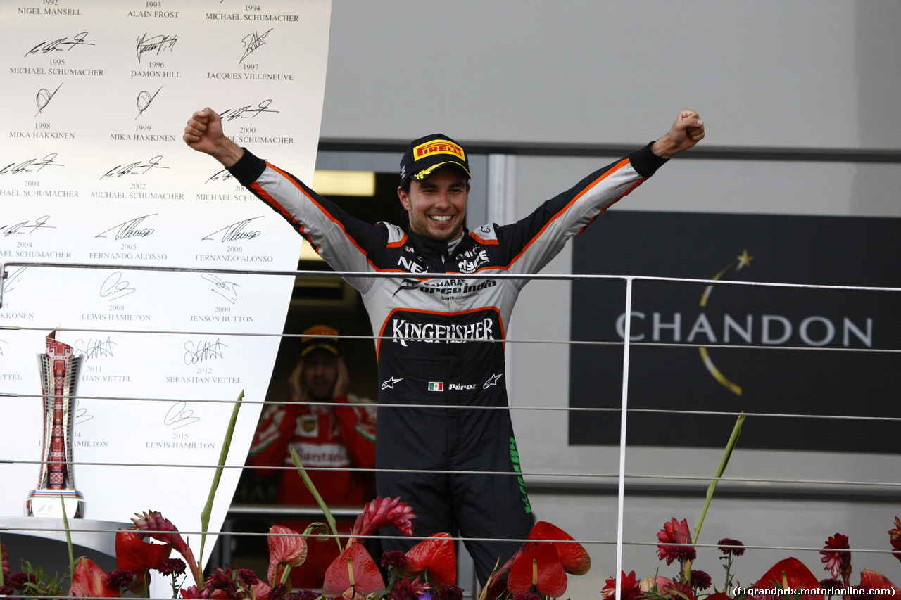 GP EUROPA, 19.06.2016 - Gara, terzo Sergio Perez (MEX) Sahara Force India F1 VJM09