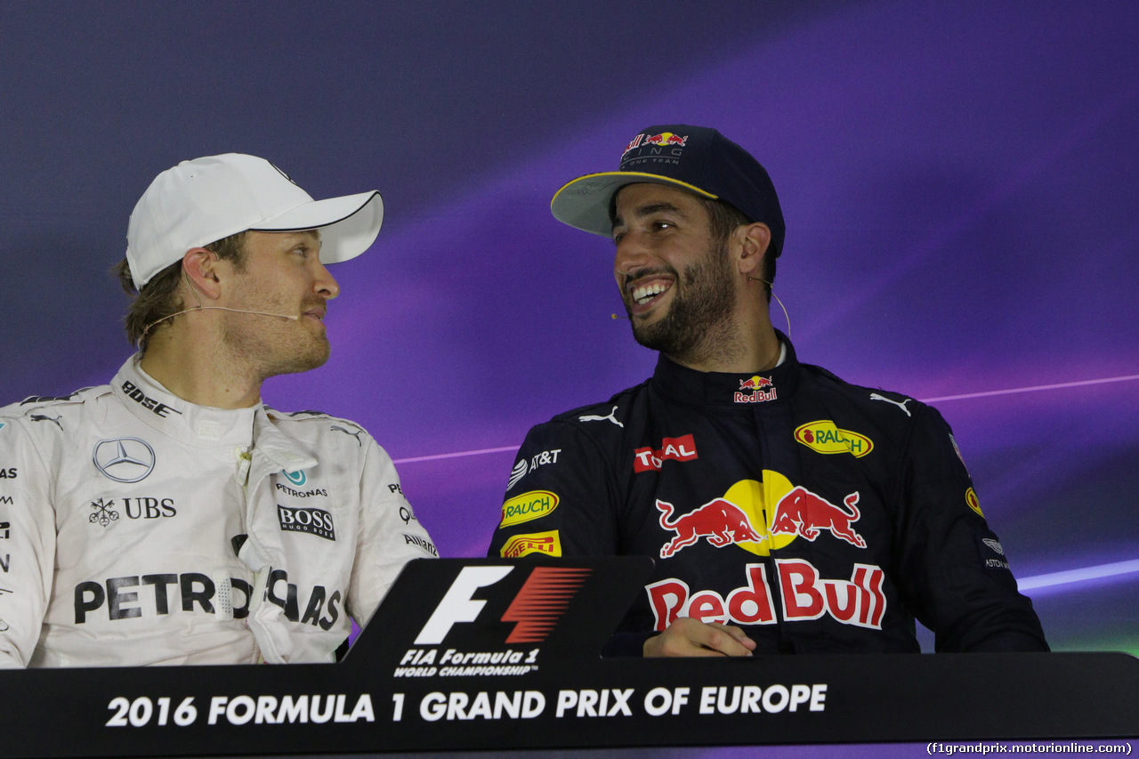 GP EUROPA, Press Conference Daniel Ricciardo (AUS) Red Bull Racing RB12 Nico Rosberg (GER) Mercedes AMG F1 W07 Hybrid