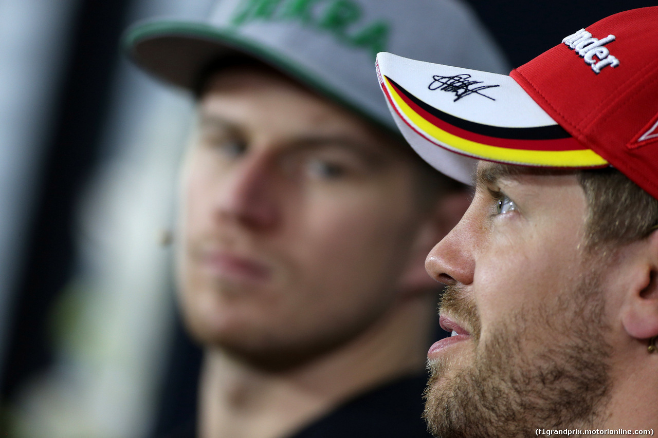 GP GERMANIA, 28.07.2016 - Conferenza Stampa, Sebastian Vettel (GER) Ferrari SF16-H e Nico Hulkenberg (GER) Sahara Force India F1 VJM09