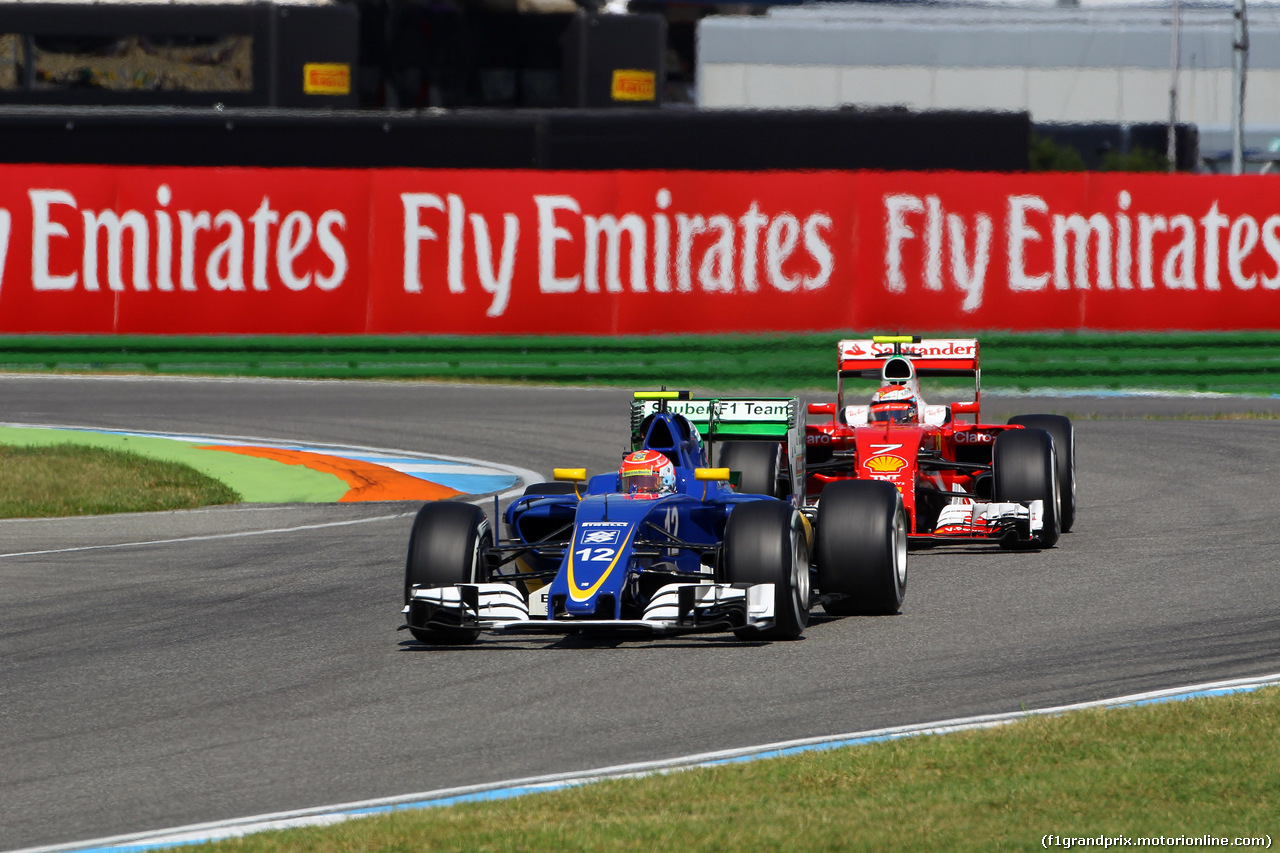 GP GERMANIA, 30.07.2016 - Prove Libere 3, Felipe Nasr (BRA) Sauber C34 e Kimi Raikkonen (FIN) Ferrari SF16-H