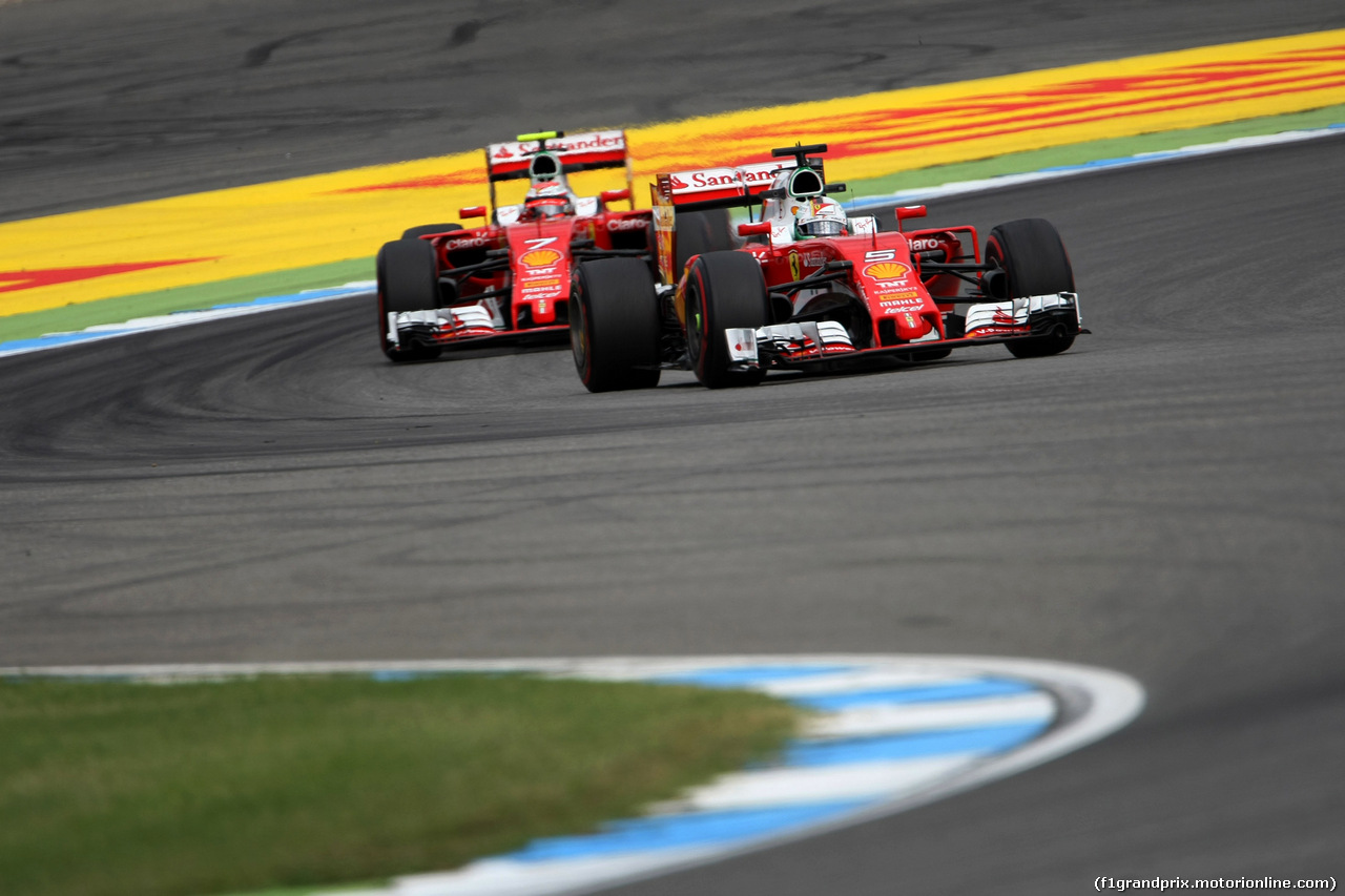 GP GERMANIA, 29.07.2016 - Prove Libere 1, Sebastian Vettel (GER) Ferrari SF16-H davanti a Kimi Raikkonen (FIN) Ferrari SF16-H