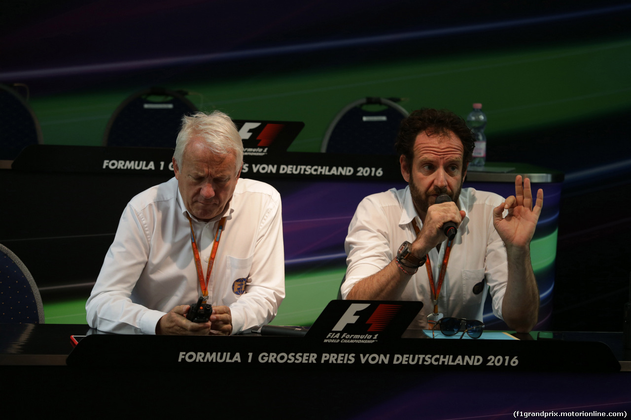 GP GERMANIA, 29.07.2016 - Prove Libere 1, Conferenza Stampa, Charlie Whiting (GBR), Gara director e safety delegate  e Matteo Bonciani (ITA), F1 Head of Communications