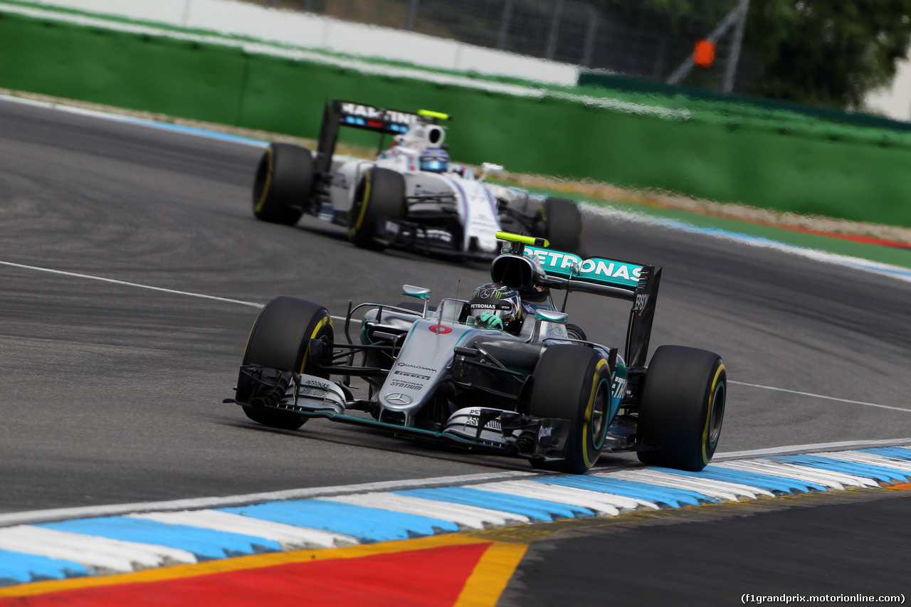 GP GERMANIA, 29.07.2016 - Prove Libere 2, Nico Rosberg (GER) Mercedes AMG F1 W07 Hybrid e Valtteri Bottas (FIN) Williams FW38