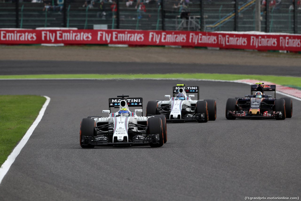 GP GIAPPONE, 09.10.2016 - Gara, Felipe Massa (BRA) Williams FW38, Valtteri Bottas (FIN) Williams FW38 e Carlos Sainz Jr (ESP) Scuderia Toro Rosso STR11