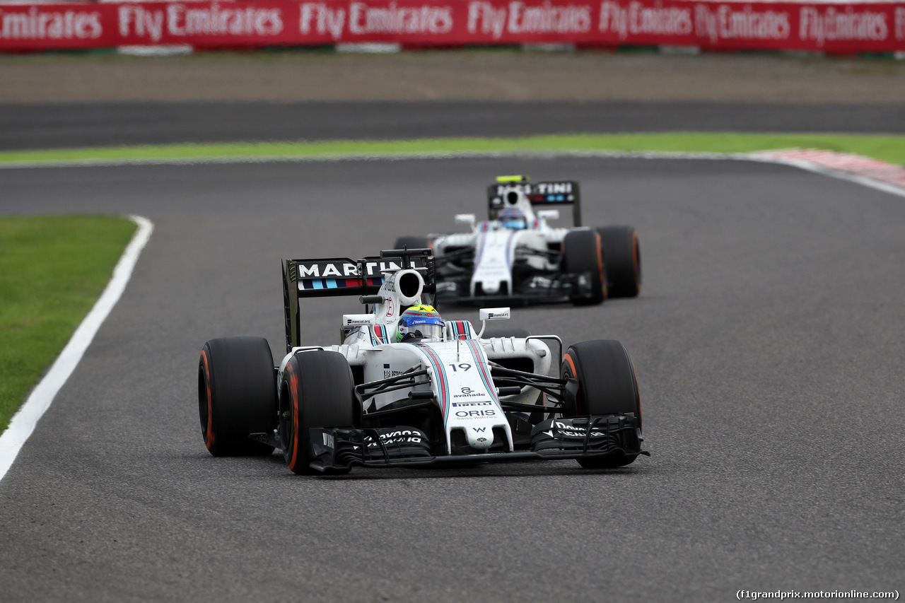GP GIAPPONE, 09.10.2016 - Gara, Felipe Massa (BRA) Williams FW38 davanti a Valtteri Bottas (FIN) Williams FW38