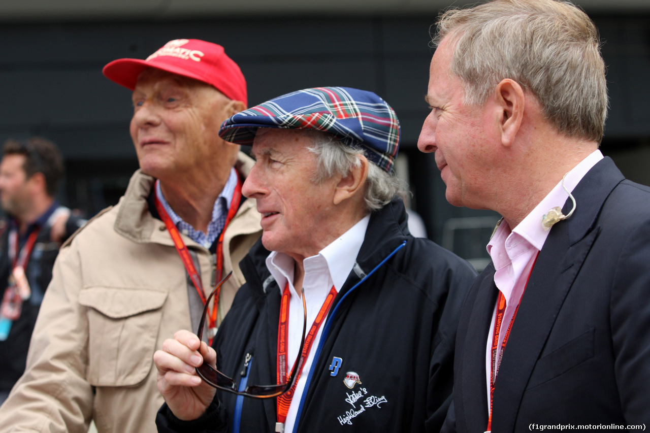 GP GRAN BRETAGNA, 10.07.2016 - Gara, Nikki Lauda (AU), Mercedes e Sir Jackie Stewart (GBR)