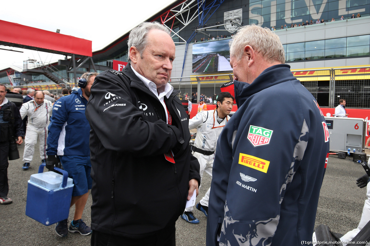 GP GRAN BRETAGNA, 10.07.2016 - Gara, Jerome Stoll (FRA) Renault Sport F1 President e Helmut Marko (AUT), Red Bull Racing, Red Bull Advisor