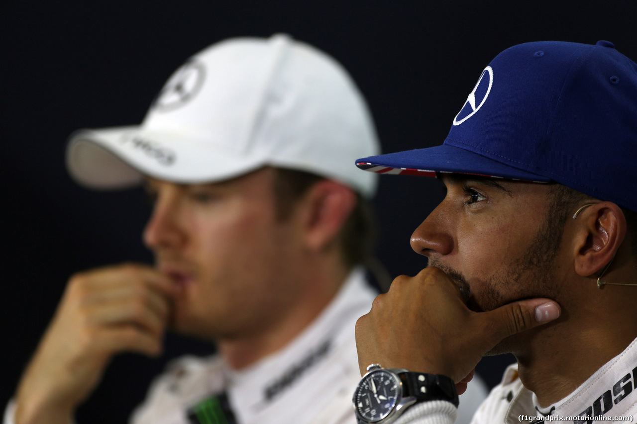 GP GRAN BRETAGNA, 09.07.2016 - Qualifiche, Conferenza Stampa, Lewis Hamilton (GBR) Mercedes AMG F1 W07 Hybrid e Nico Rosberg (GER) Mercedes AMG F1 W07 Hybrid