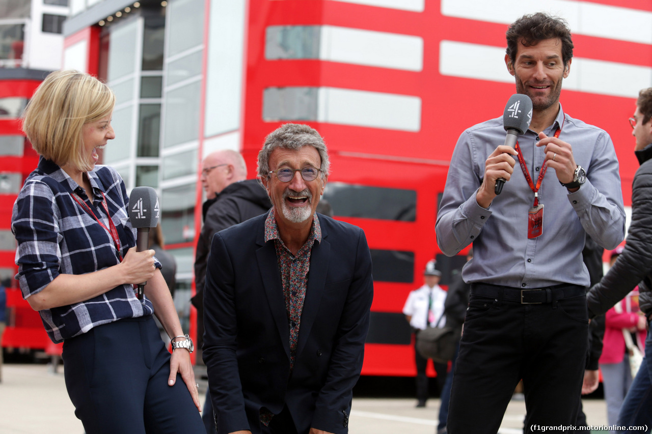 GP GRAN BRETAGNA, 09.07.2016 - Qualifiche, Susie Wolff (GBR), Eddie Jordan (GBR) e Mark Webber (AUS)